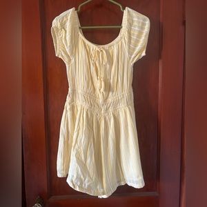 American Eagle Yellow and White Striped Puff Sleeve Romper